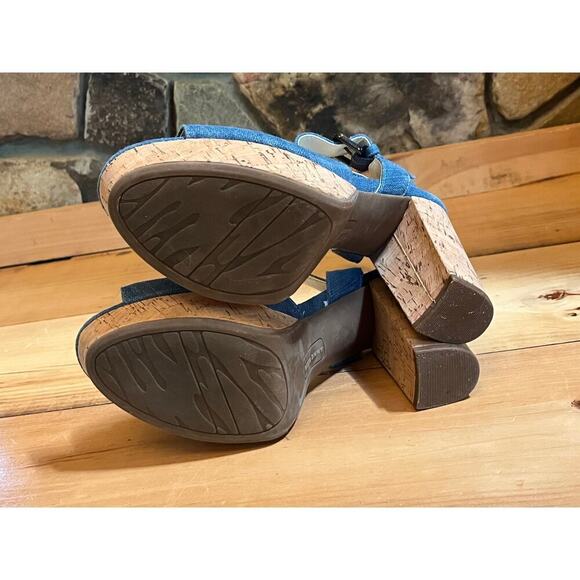 Anne Klein Denim Peep Toe Cork Heels - Women's Size 9M - Picture 6 of 7